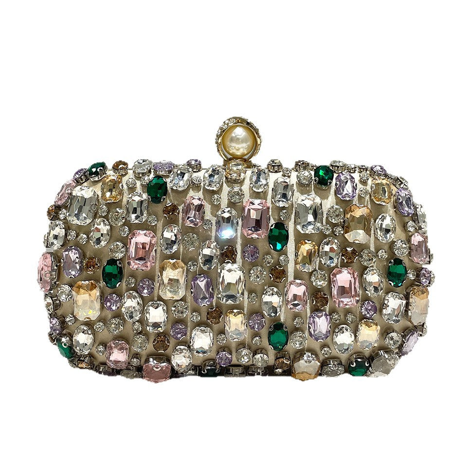Sarah Express Elegant Gold Rhinestone Evening Clutch with Chain Strap - Women's Formal Handbag