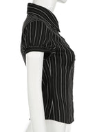 Sarah Express Women's Striped Button-Down Collared Shirt