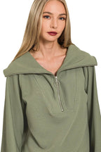 Sarah Express Women’s Ribbed High Neck Half Zip Lounge Set with Palazzo Pants