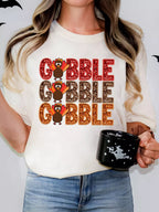 Sarah Express Women's GOBBLE Thanksgiving Turkey Print T-Shirt White