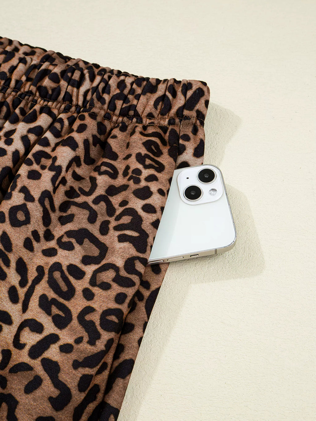 Sarah Express Women's Leopard Print Contrast Trim Long Sleeve Top and Pants Set