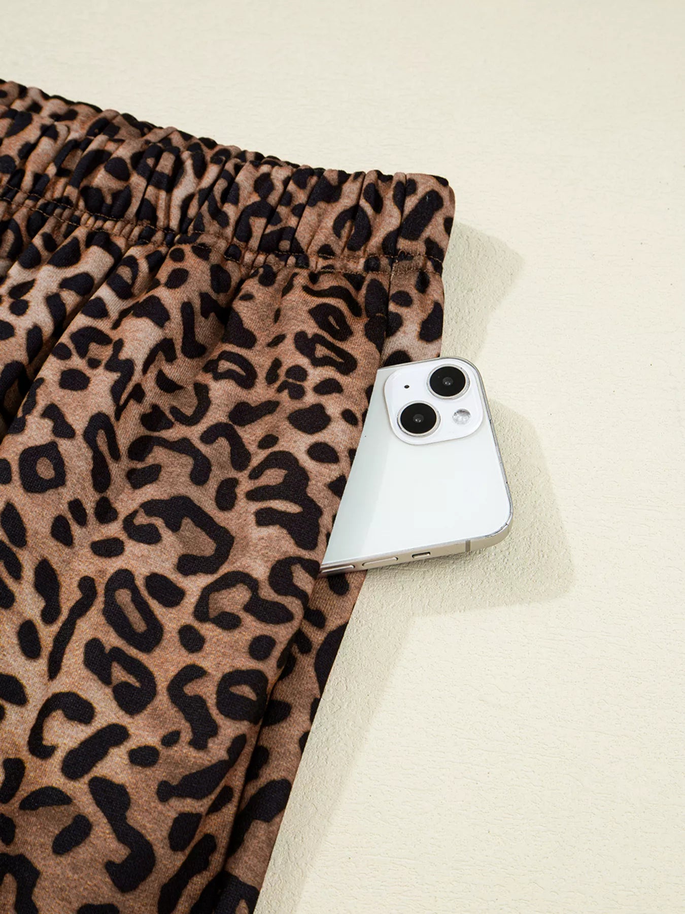 Sarah Express Women's Leopard Print Contrast Trim Long Sleeve Top and Pants Set