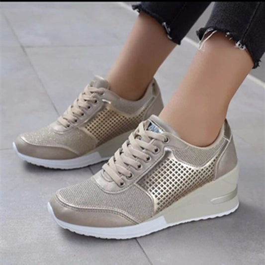 Sarah Express Women's Lace-Up Platform Wedge Sneakers | Anti-Slip Rubber Sole
