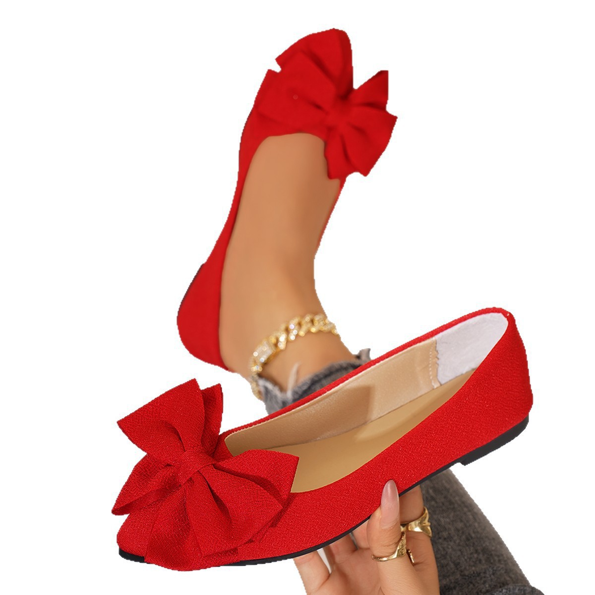 Sarah Express Women's Plus-Size Bow-Tie Slip-On Loafer Shoes | Pointed Toe, Low Heel, Cotton Upper