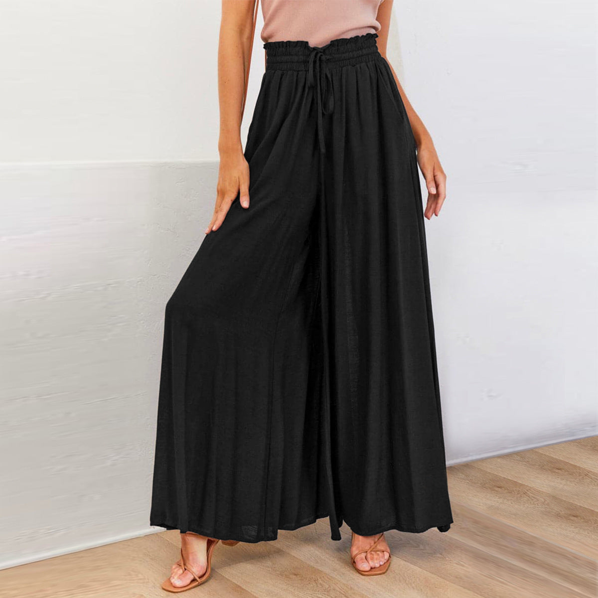 Wide Leg Viscose Casual Pants Loose Fit Draped