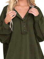 Sarah Express Women's Half Snap Long Sleeve Sweatshirt