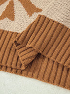 Sarah Express Women's Ribbon Bow Checkered Striped Sleeve Drop Shoulder Sweater