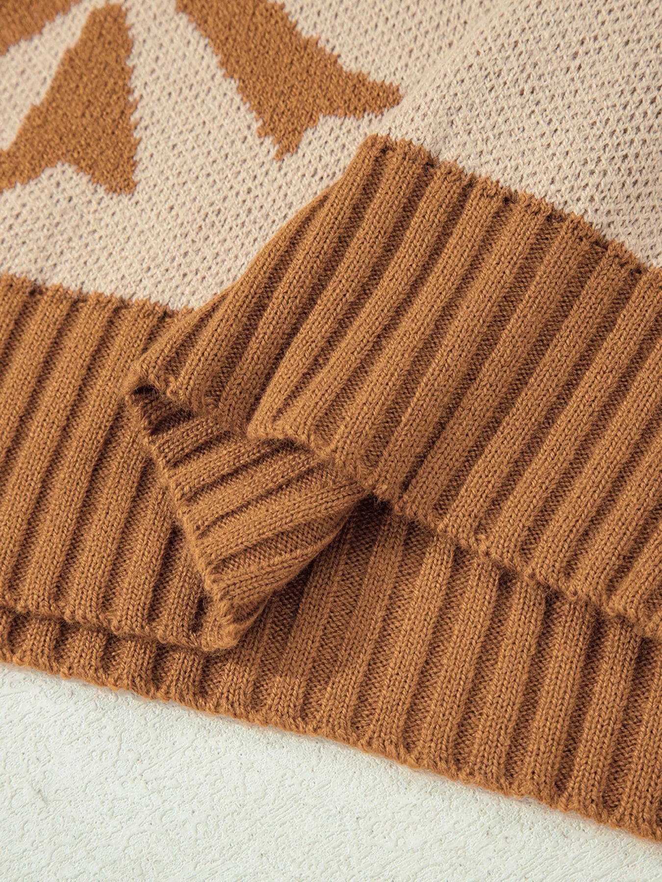 Sarah Express Women's Ribbon Bow Checkered Striped Sleeve Drop Shoulder Sweater