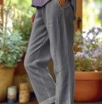 Women's Cotton Straight Leg Pants - Casual Mid-Waist Loose Fit Trousers