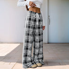 Plaid High-Waist Wide-Leg Pants Black and White