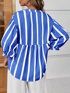 Sarah Express Women's Striped Button Front Notched Blouse