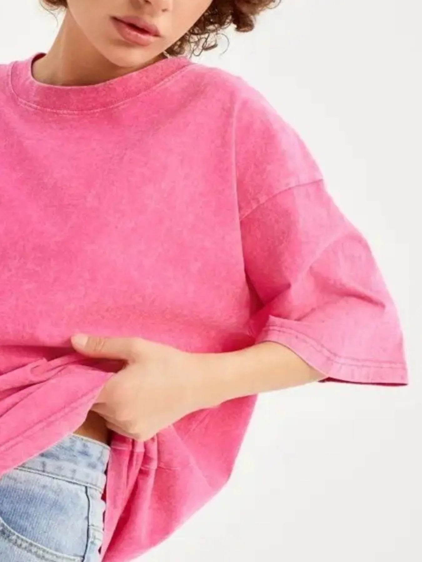 Sarah Express Women's Round Neck Short Sleeve T-Shirt - Oversized Basic Tee