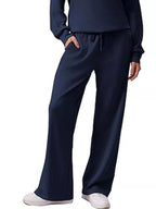 Sarah Express Women's Zip Collar Dropped Shoulder Top and Pants Set