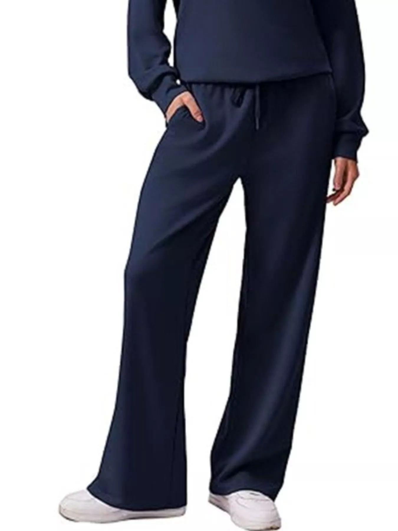 Sarah Express Women's Zip Collar Dropped Shoulder Top and Pants Set