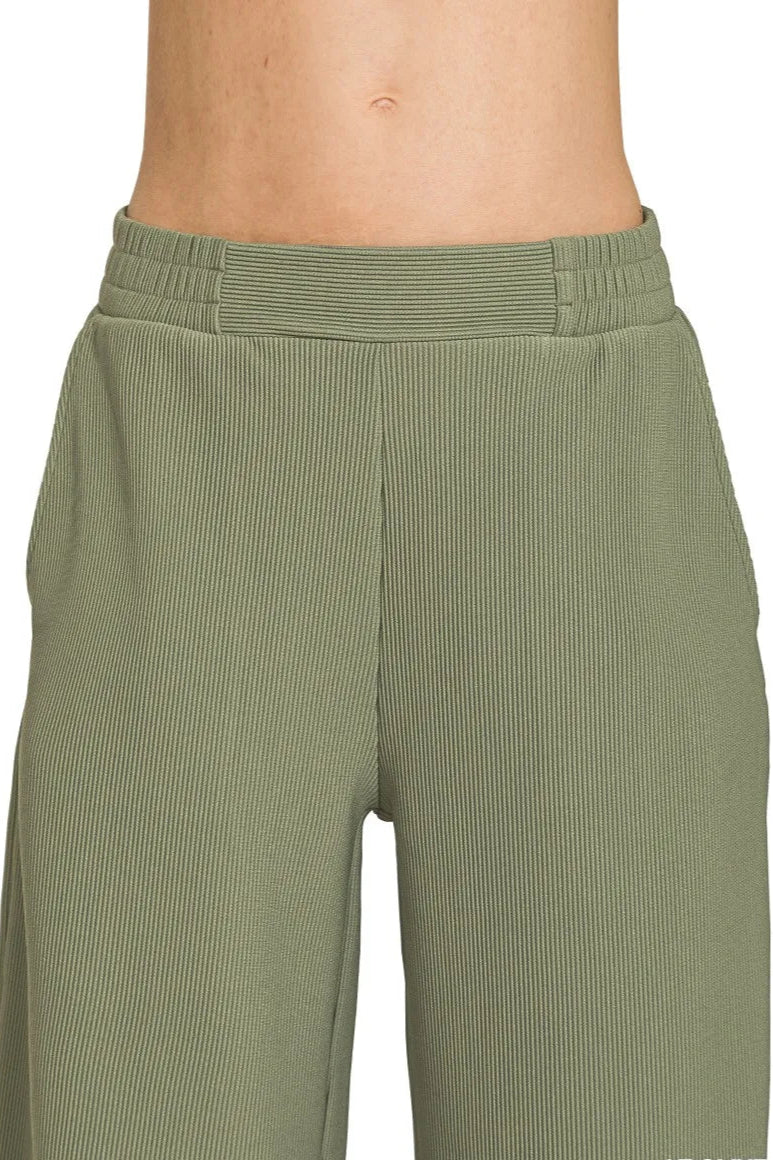 Sarah Express Women’s Ribbed High Neck Half Zip Lounge Set with Palazzo Pants