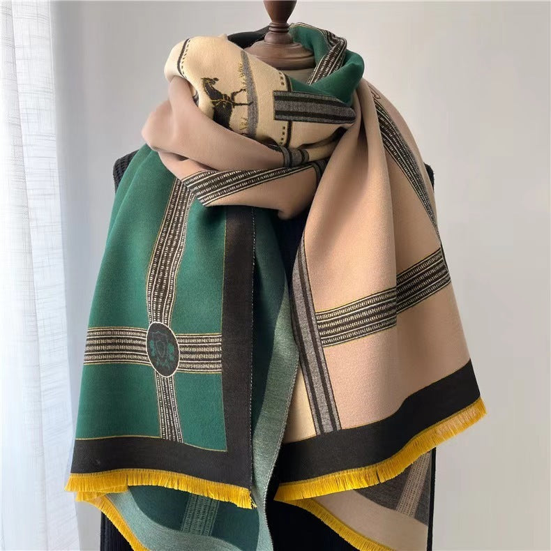 Women's Contrast Color Scarf - Oversized Soft Cotton Wrap Shawl Korean Style