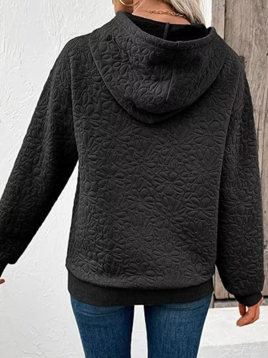 Sarah Express Women's Textured Floral Quilted Hoodie