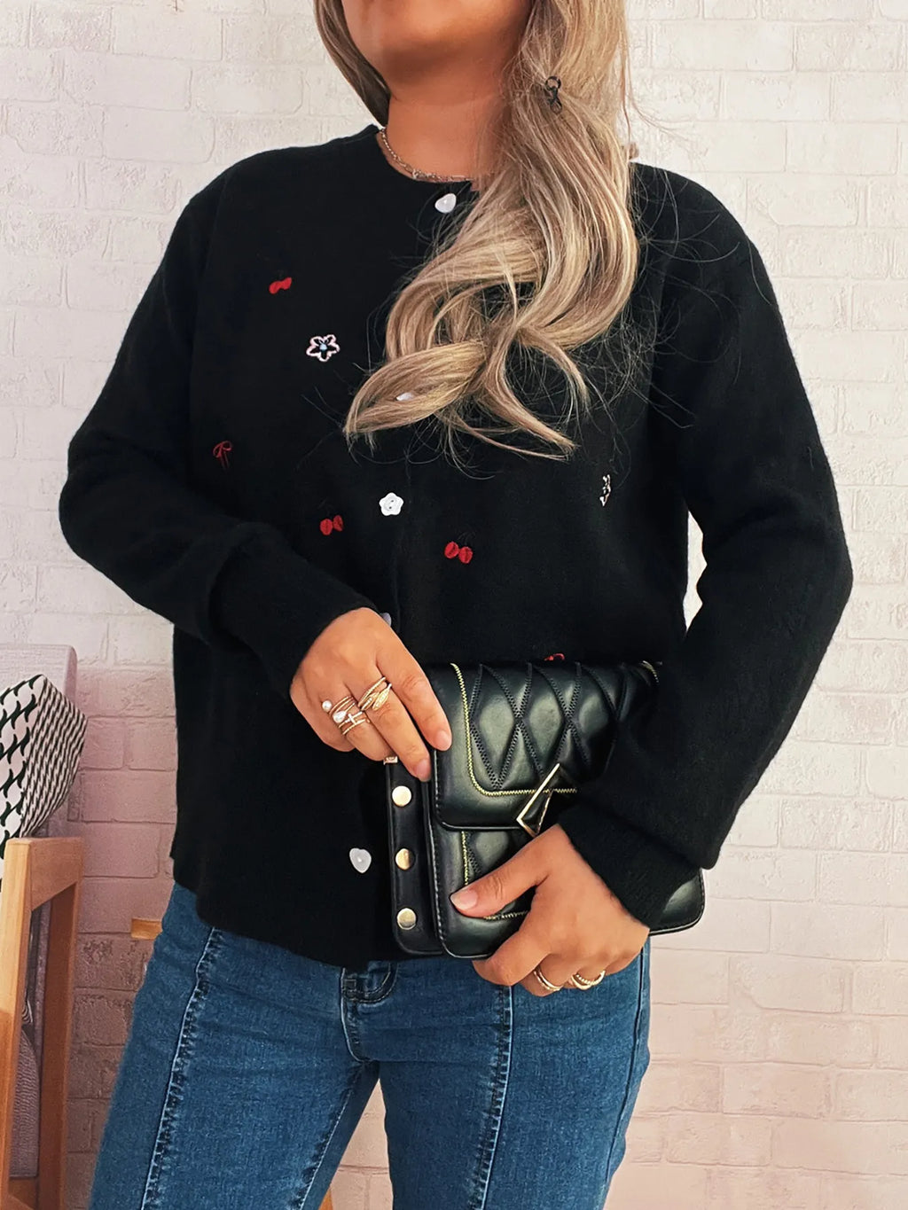 Sarah Express Women's Ribbed Button-Front Knit Cardigan