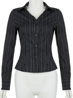 Sarah Express Women's Striped Button-Down Collared Shirt