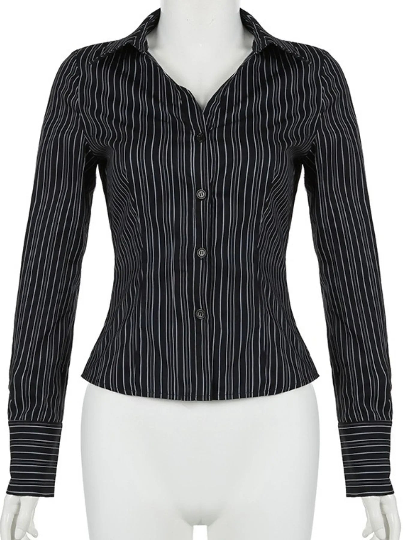 Sarah Express Women's Striped Button-Down Collared Shirt