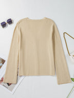 Sarah Express Women's Ribbed Knit Button Front V Neck Cardigan