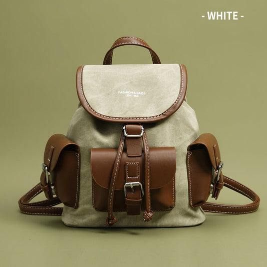 Sarah Express Women's Large Capacity Retro Color Block Textured Backpack – PU Leather Travel & Daily Bag Beige