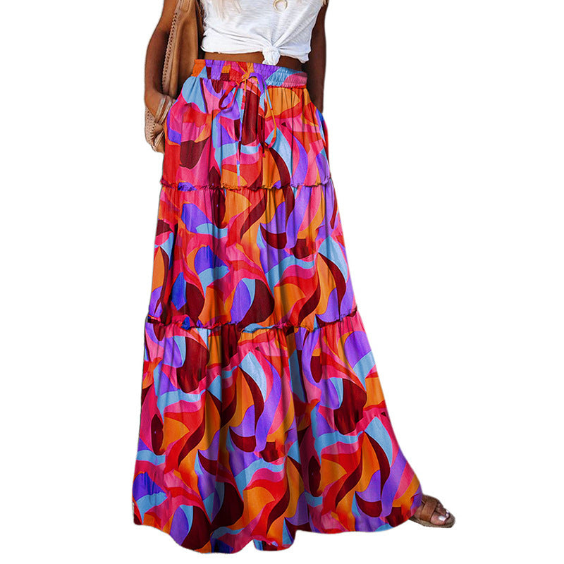 Women's High Waist Printed Maxi Dress Loose Fit Casual