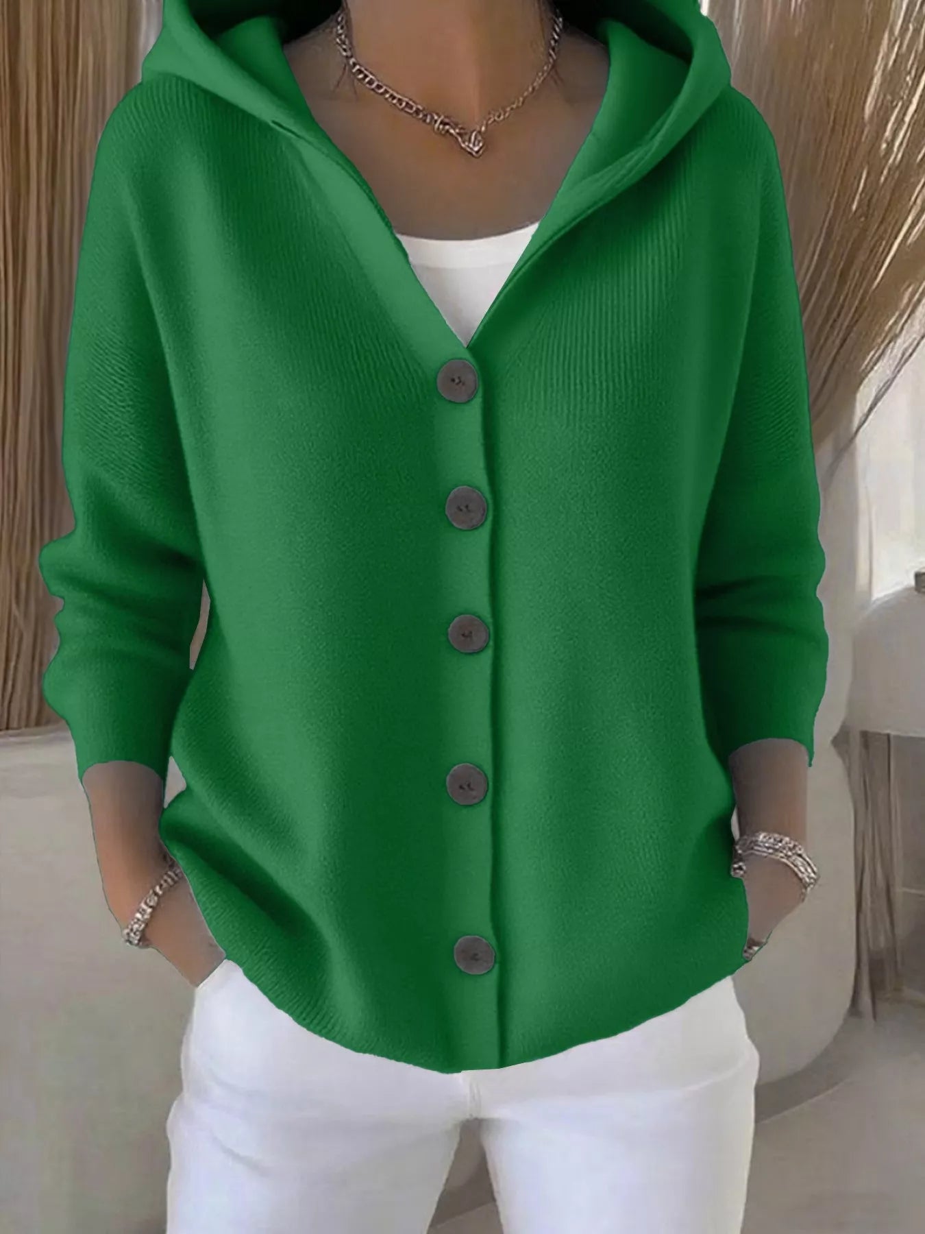 Sarah Express Women's Hooded Button-Front Soft Knit Cardigan Plus Size Green