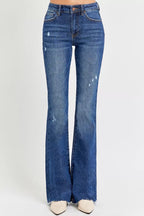 Sarah Express Women’s Plus Size Distressed Mid Rise Flare Jeans
