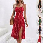 Polka Dot Suspender Maxi Dress with Split
