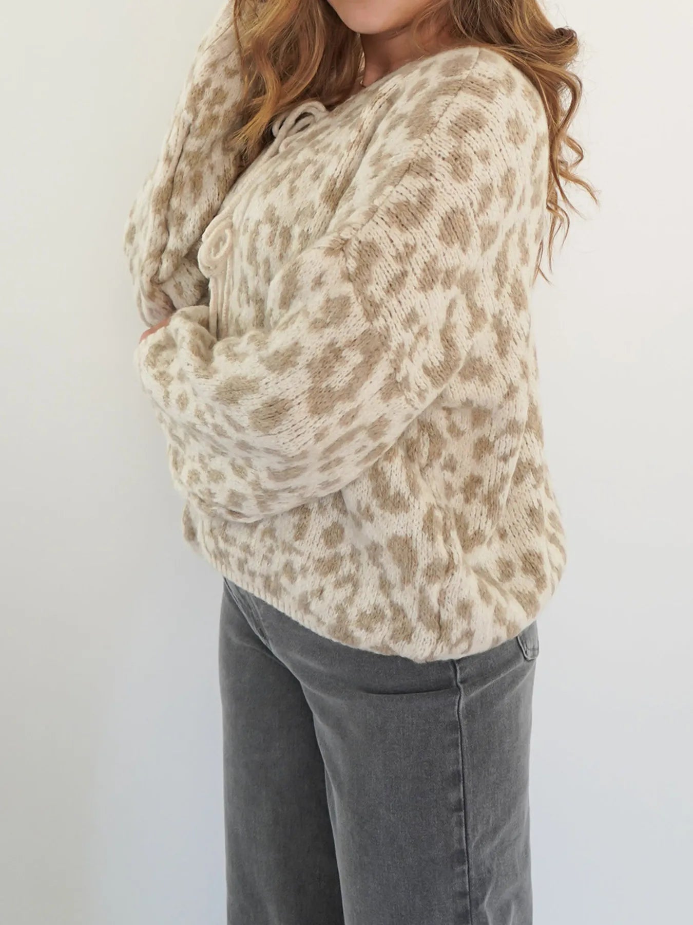 Sarah Express Women's Leopard Tie Front Cardigan