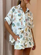 Sarah Express Women's Printed Button Up Shirt and Shorts Set