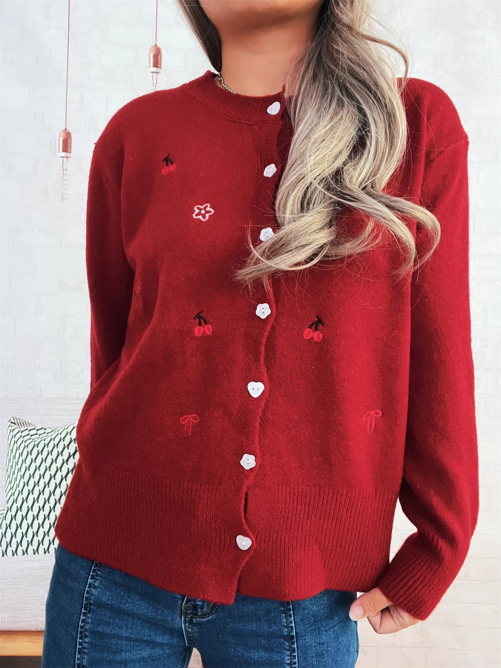 Sarah Express Women's Ribbed Button-Front Knit Cardigan