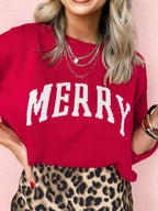 Sarah Express Women's MERRY Letter Pattern Christmas Baggy Sweater
