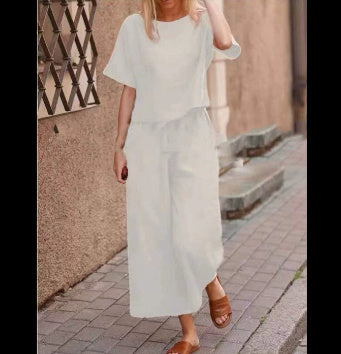 Cotton Linen Two-Piece Set Casual Loose Top Pants Outfit