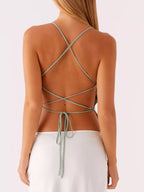 Sarah Express Women's Embroidered Sequin Tie Back Cami