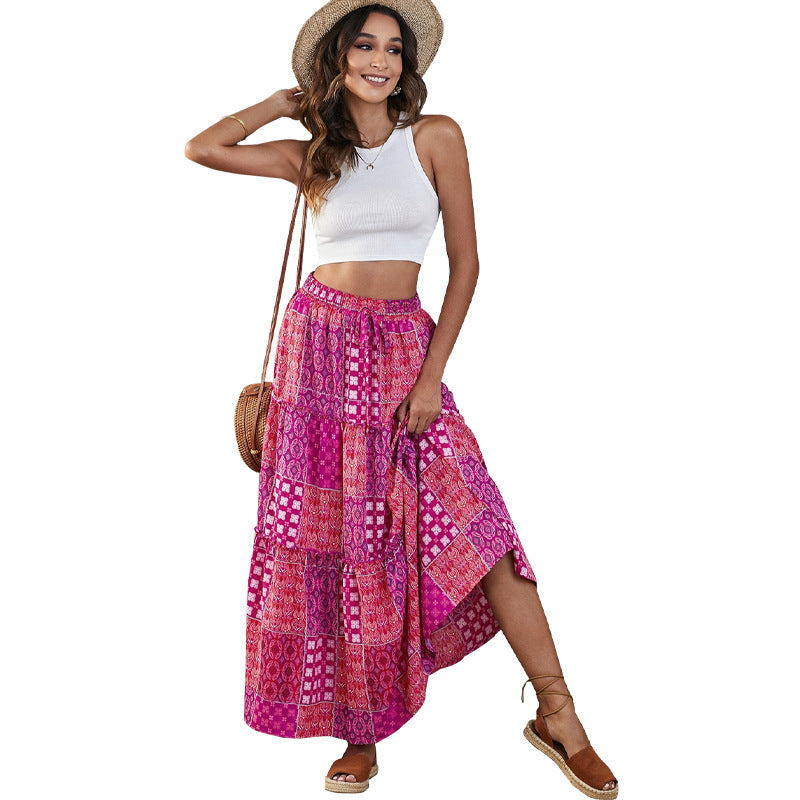 Women's High Waist Printed Maxi Dress Loose Fit Casual