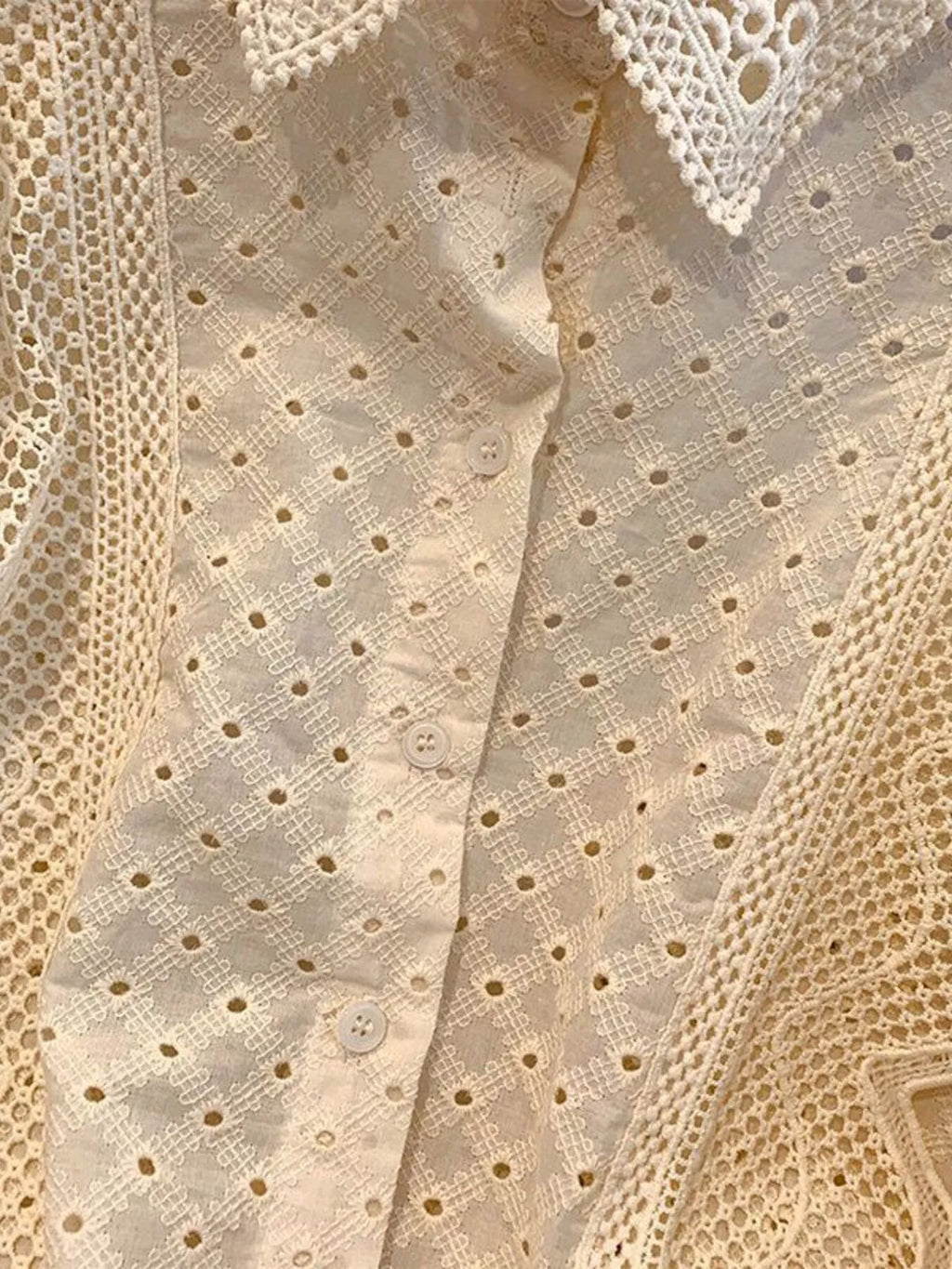 Sarah Express Women's Eyelet Button-Up Shirt with Scalloped Hem