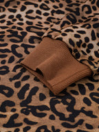 Sarah Express Women's Leopard Print Contrast Trim Long Sleeve Top and Pants Set