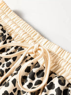 Sarah Express Women's Leopard Print Contrast Trim Long Sleeve Pullover and Drawstring Shorts 2pcs Outfit