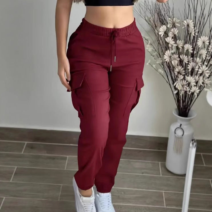 Women's Cargo Pants Drawstring Elastic Waist Trousers Leisure Style