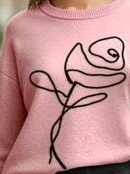 Sarah Express Women's Flower Round Neck Dropped Shoulder Sweater