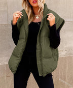 Cotton Padded Puffer Vest Stand Collar Zipper Pockets Sleeveless