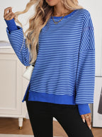 Sarah Express Women's Exposed Seam Striped Contrast Sweatshirt