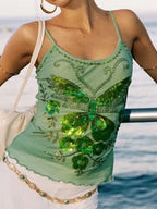 Sarah Express Women's Sequin Butterfly Scoop Neck Cami