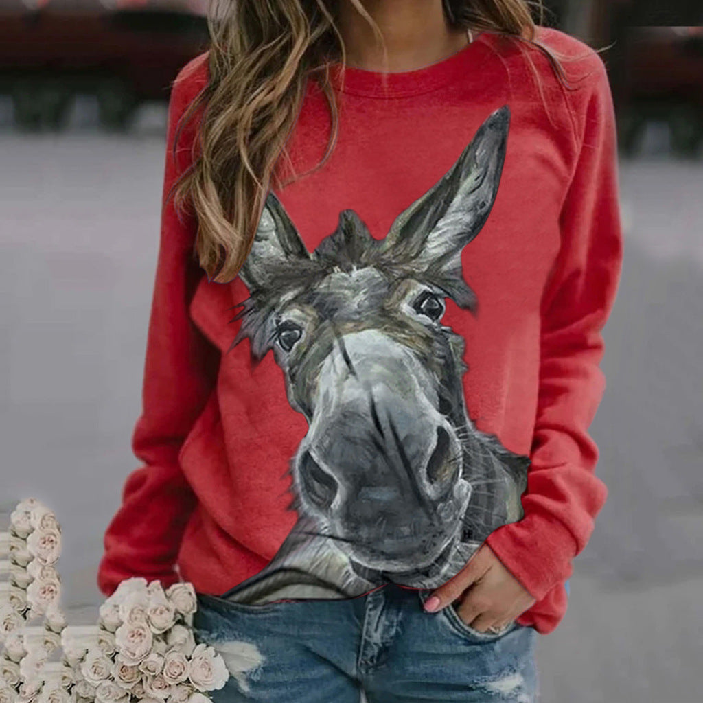 Women's Donkey Floral Print Loose Pullover Top