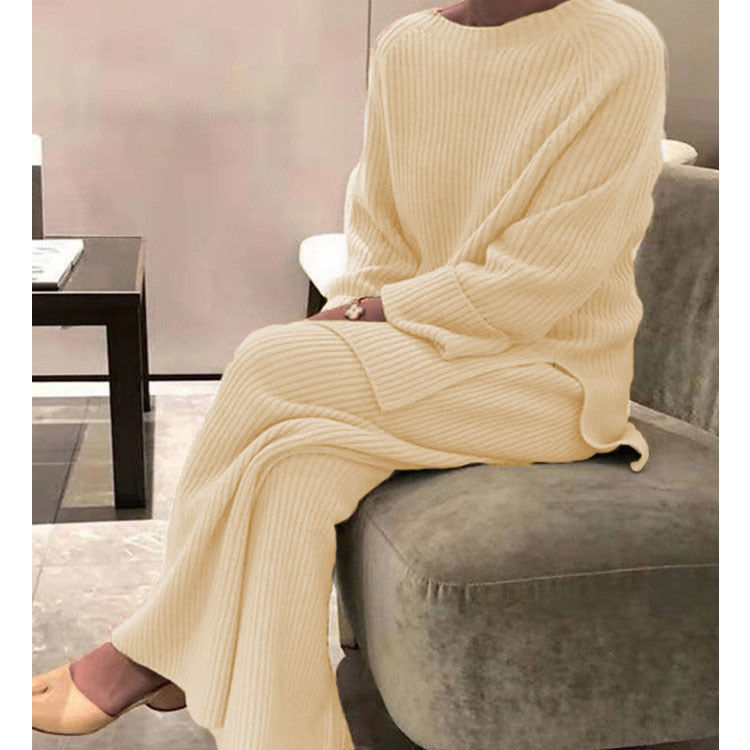 Women's Knit Sweater Two Piece Matching Set Long Sleeve Top Pants