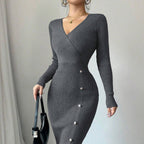 Women's High Waist Long Sleeve Bodycon Knit Maxi Dress Sheath