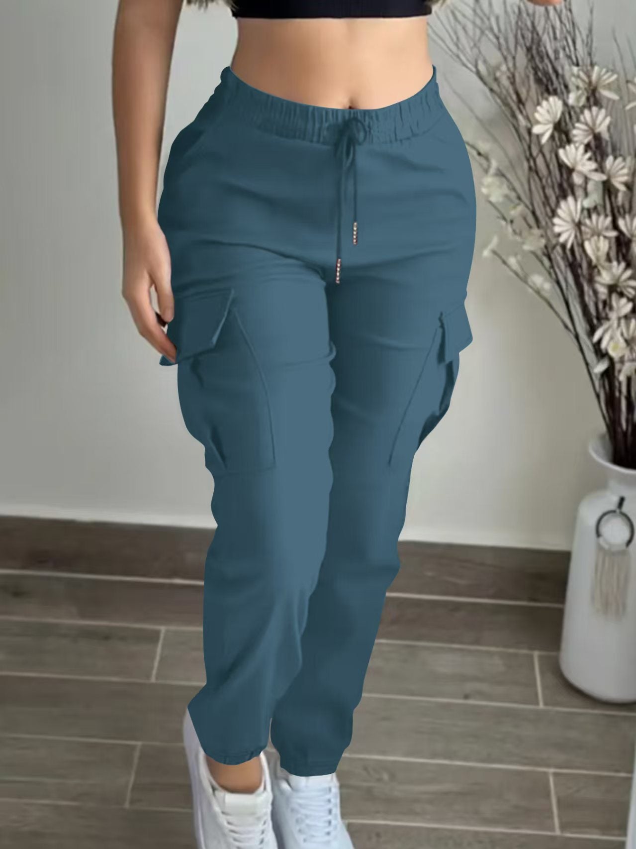 Women's Cargo Pants Drawstring Elastic Waist Trousers Leisure Style