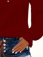 Sarah Express Women's Plus Size Eyelet V-Neck Flounce Sleeve Blouse